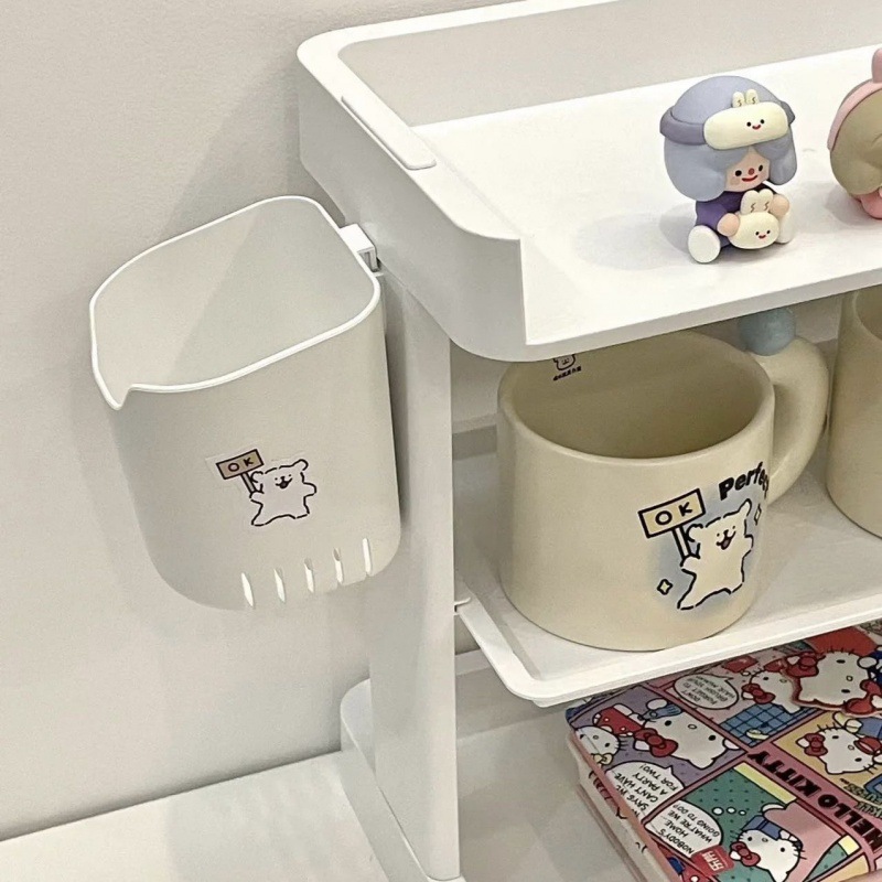 多層の物置棚の机の上の3階の家庭用オフィスの台所のトイレの調味料は整理箱の棚を収納します。|undefined