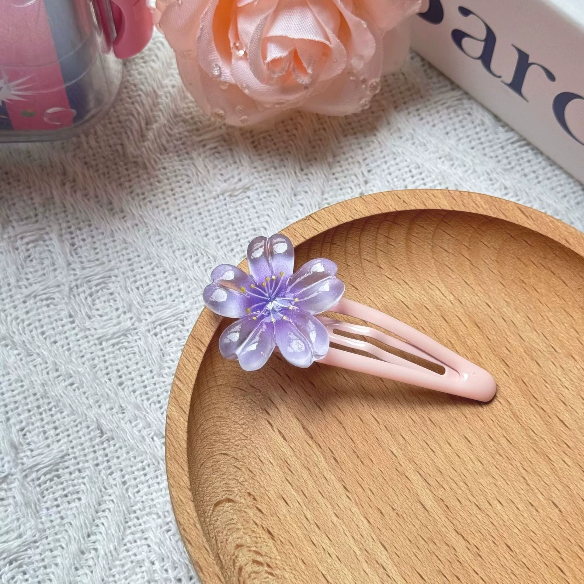 Заколка для волос Jelly Cherry Blossom, смоляная боковая клипса, 6 см, пастельные цвета