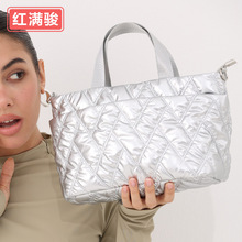 冬季羽绒托特包太空棉菱格手提包尼龙绗缝单肩斜挎包云朵包女批发