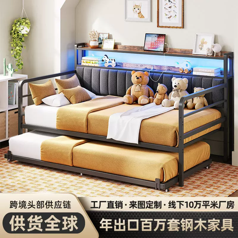 跨境热卖新款软包靠背床简约现代软包床加厚沙发床一体两用可定制