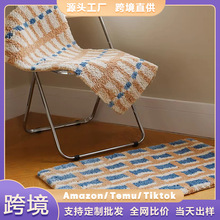 简约格子植绒地垫家用卧室地垫厕所卫生间洗手间门口吸水脚垫地毯