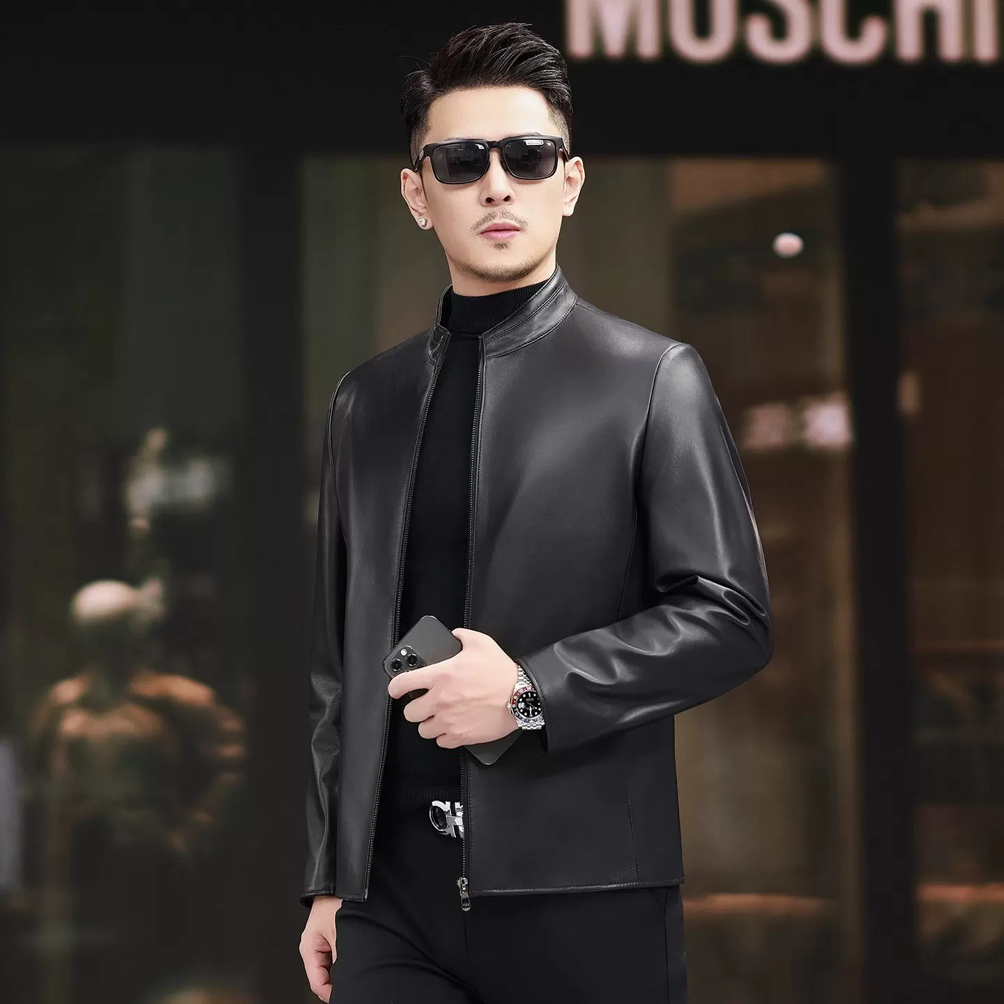 2025新款海宁真皮皮衣男士短款绵羊皮商务皮夹克软皮修身立领外套