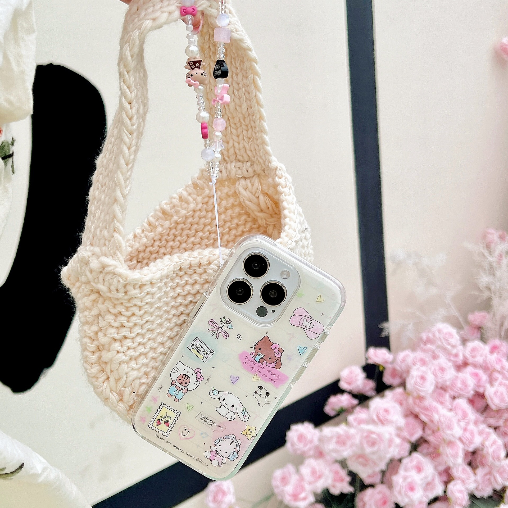 Corazón de niña de nicho de dibujos animados para Apple 15PorMax funda para teléfono móvil 16Pro verano cuero negro KT gato 14/13 mujer