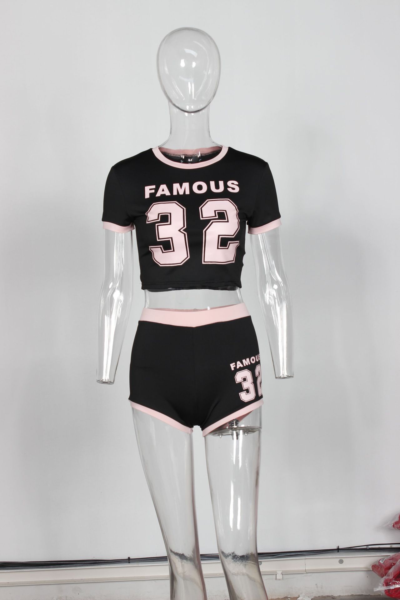 Summer Popular Sports Elastic Letter Graphic Printed Street T shirt Shorts Set Women