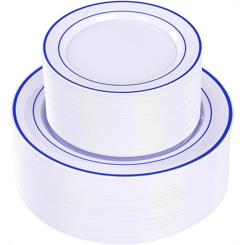 7.5, 10.25inch Plastic Party Royal Blue Plastic Plates Blue and White Plates Disposable Bronzing Plates