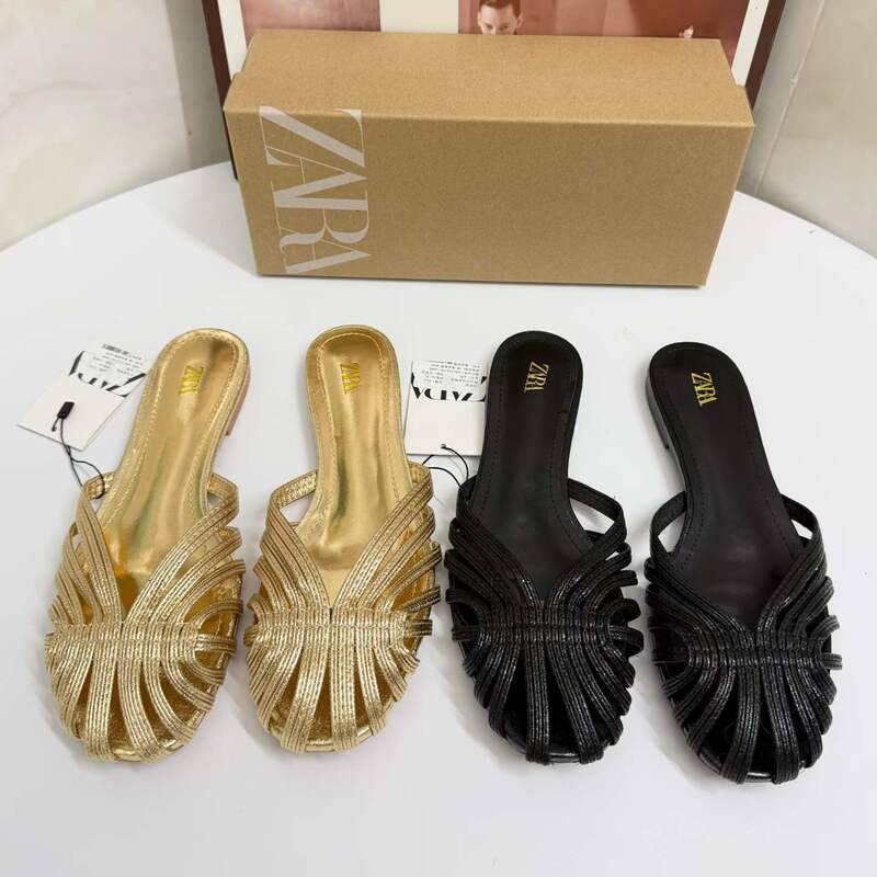 Za2026 Foreign Trade Cross-Border Gold-Colored Summer Thin-Strap Sexy Light Luxury Niche Style Women's Flat Sandals for Outdoor Wear Za2026 Foreign Trade Cross-Border Gold-Colored Summer Thin-Strap Sexy Light Luxury Niche Style Women's Flat Sandals for Outdoor Wear