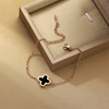 Double-sided bracelet stainless steel, golden chain, accessory, does not fade, four-leaf clover, pink gold, light luxury style