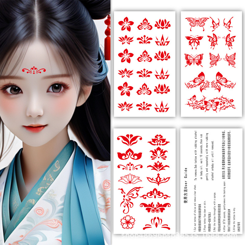 Ancient Style Forehead Stickers for Children, Non-Toxic, Ancient Style Hanfu Costume Makeup, Cute Flower Forehead Stickers, Adult Ancient Costume Photoshoot