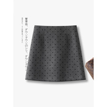 灰色波点短裙毛呢半身裙女2025秋冬新款高腰小个子气质时尚直筒裙
