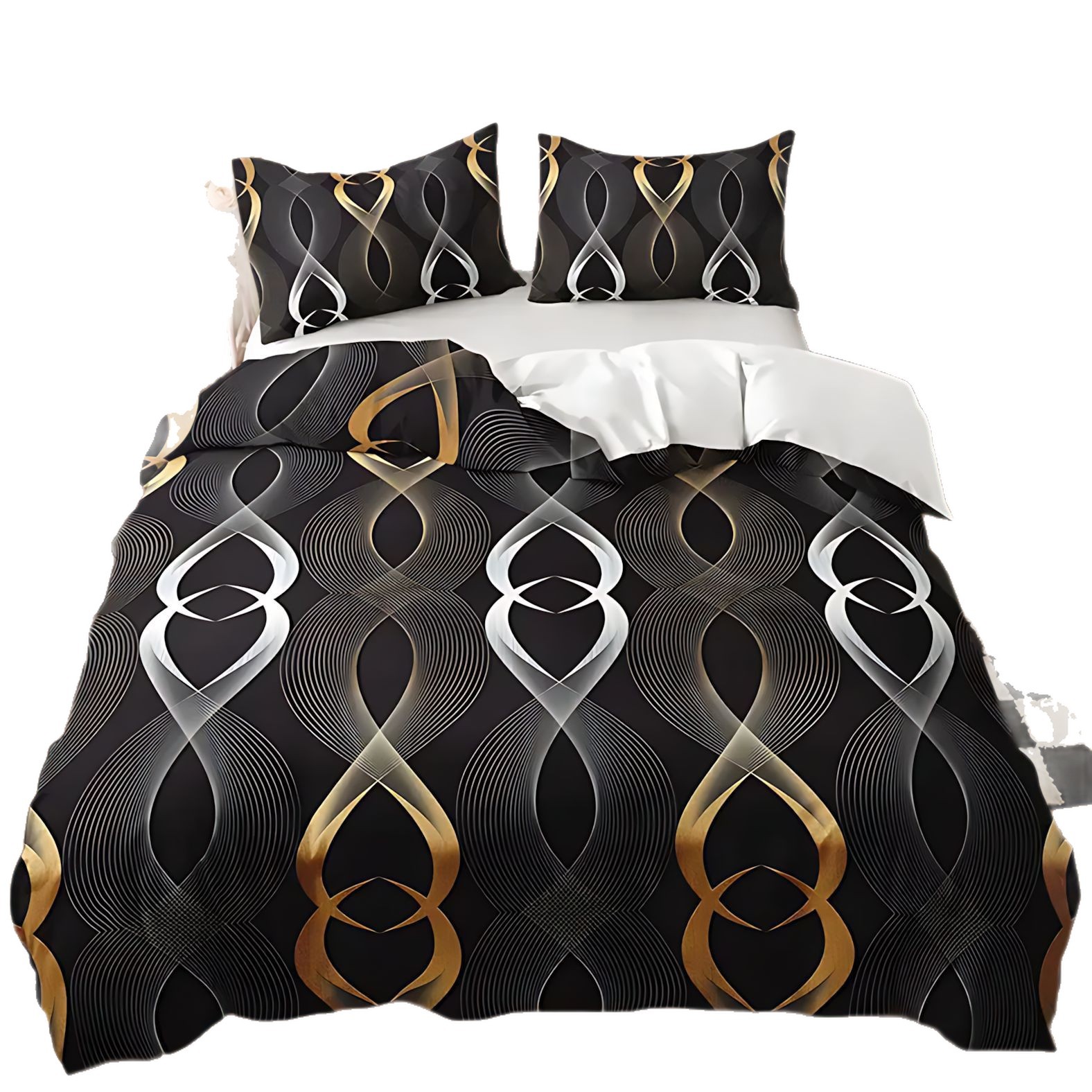 TEMU / JIT Transfronterizo Kit de colcha de cama de impresión digital línea de perilla de oro negro se puede ajustar