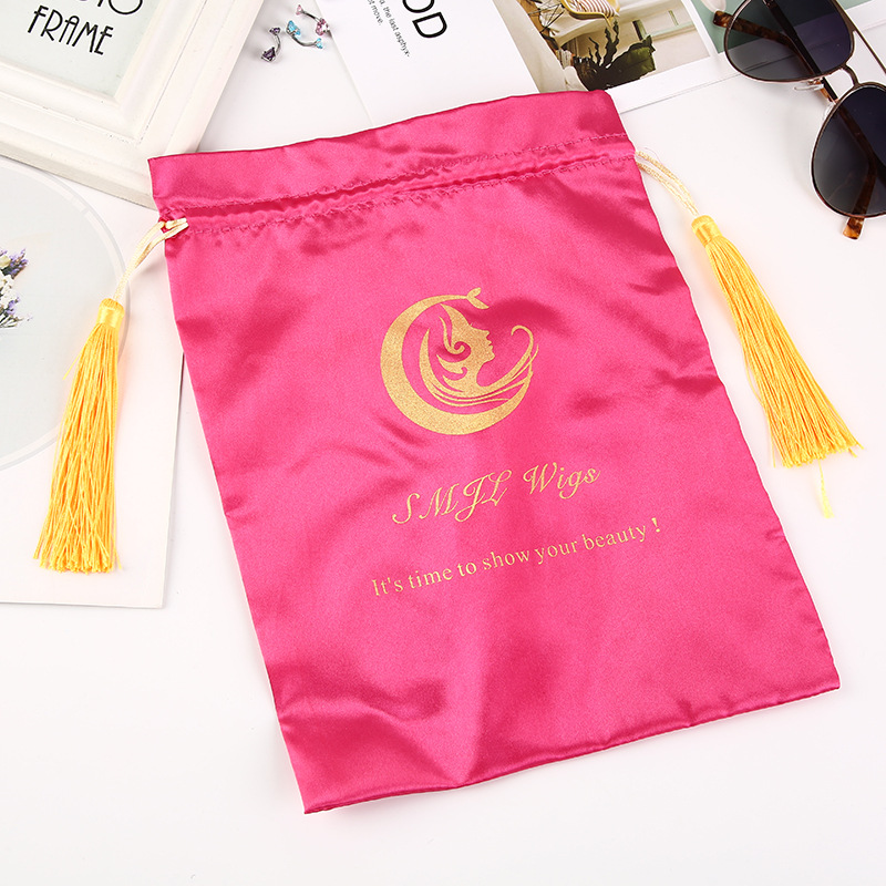 流苏色丁抽绳束口袋仿真丝包装布袋印Logo复古首饰包装袋色丁袋