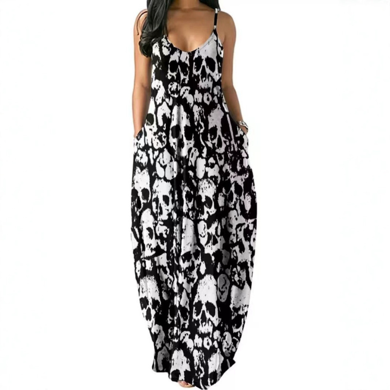 Cross-border independent site Amazon sleeveless D906 shirt collar dress women's casual floral 3D printed long-sleeve dress