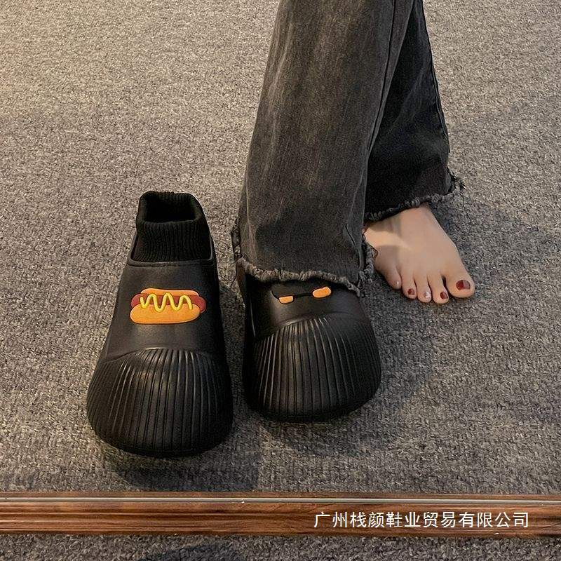 Thick-Soled Snow Boots for Women, Fleece-Lined and Thickeneded, Cute Cartoon Bag-Heeled Cotton Slippers for Women, Winter Outer Wear, Warm and Waterproof Cotton Boots