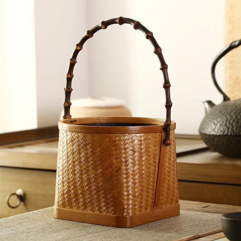 漆塗り竹茶煮炭かご、竹炭かご、灰かご、茶煮オリーブ炭かご、茶器、茶道具収納|undefined