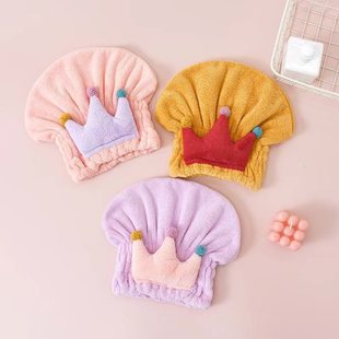 Cross-border in stock baby girls' closed toe towel shower cap cartoon cute thickened bow coral velvet children's hair drying cap