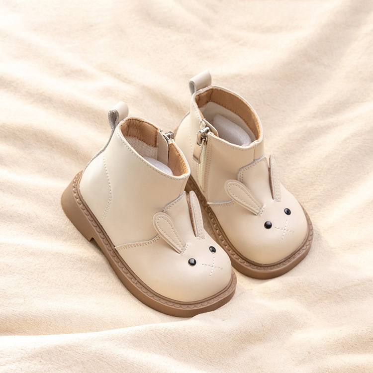 Girls' Boots Autumn and Winter 2026 New Cartoon Rabbit Style British Style Fleece-Lined Cotton Short Boots Children's Martin Boots