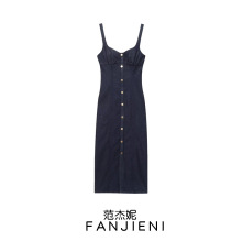 ZR外贸批发 欧美风女装  时尚气质牛仔迷笛中长吊带连衣裙0779055