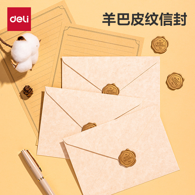 Deli Retro Sheep Pa Patrón de piel Juego de papel de carta gruesa sobre papel kraft más estilo ins Carta de amor literaria Tarjeta de felicitación de pareja