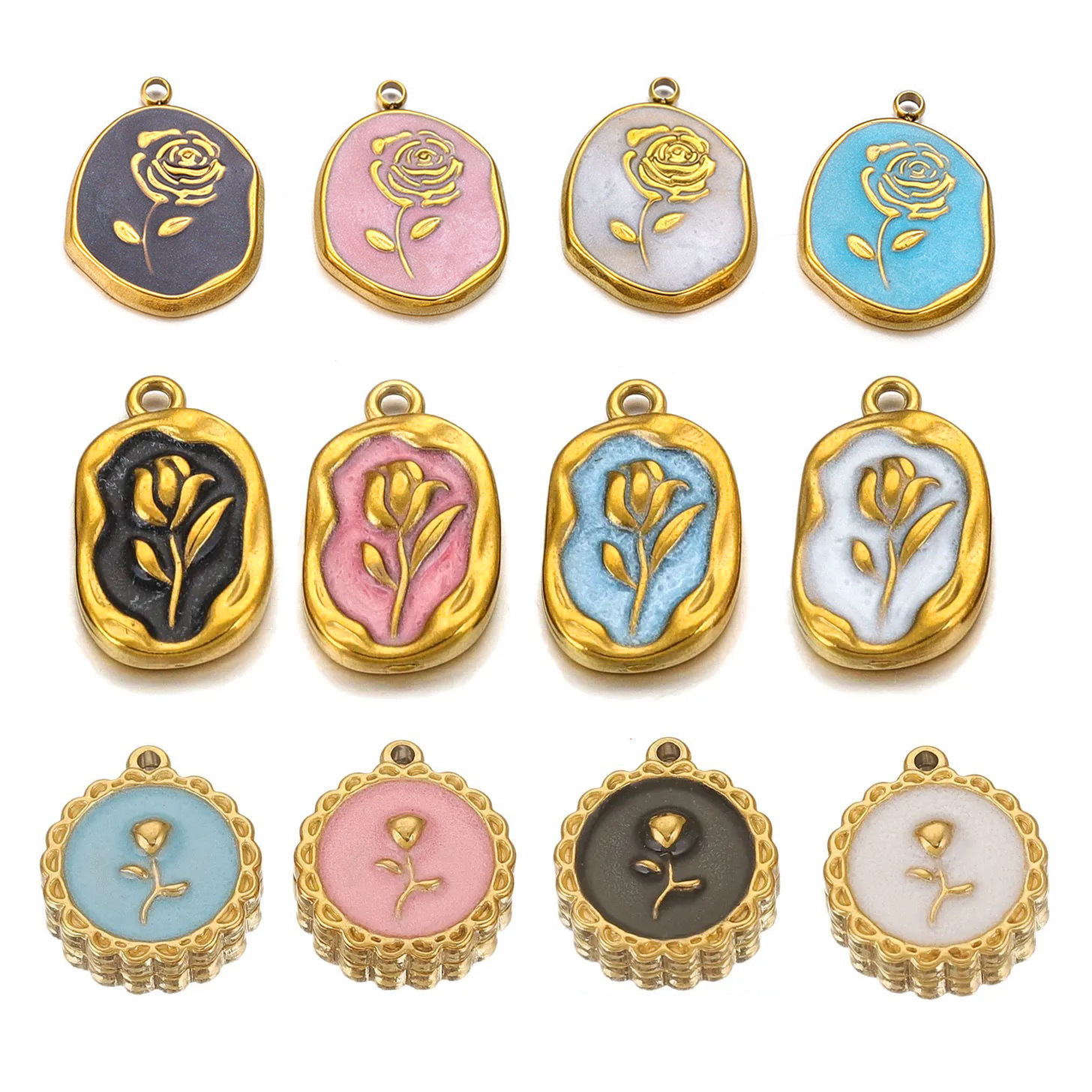 5 PCS/Package 304 Stainless Steel Natural Stone Gold Plated Flower Pendant display picture 4