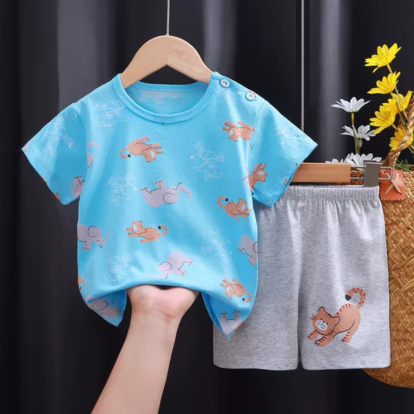 2026 New Children's Short-Sleeve Set, Boys' Pure Cotton Summer Shorts Two-Piece, Export Girls' T-Shirt Clothing, Children's Wear