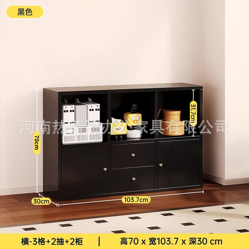 신형 블랙 가로형 3칸 수납 + 2단 서랍 + 2도어 (뒷판 포함)