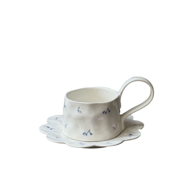 フレンチレトロ花柄手作りセラミックコーヒーカップとソーサーリボンハンドルカップ朝食カップ高価値カップ妖精カップ|undefined