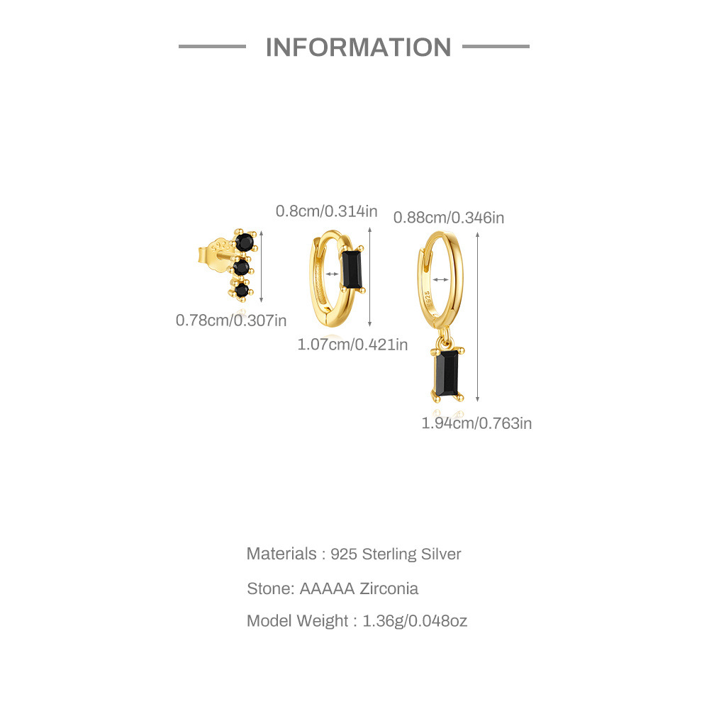 4g Weight 925 Sterling Silver Ear Needle Material Zircon Inlay Material Earrings Classification 1 Set Quantity Holiday, Daily Occasion 925 Sterling Silver Material Geometric Pattern Women's Gender Inlay Design Simple Style Style 1 Set 925 Sterling Silver Zircon Geometric Earrings 2