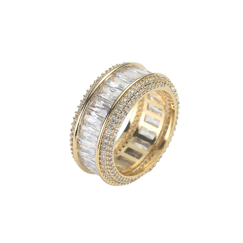 Ventas transfronterizas de bronce de zirconio de cristal de zirconio de diamantes llenos de hip-hop anillo cuadrado simple anillo de hombre al por mayor image 8