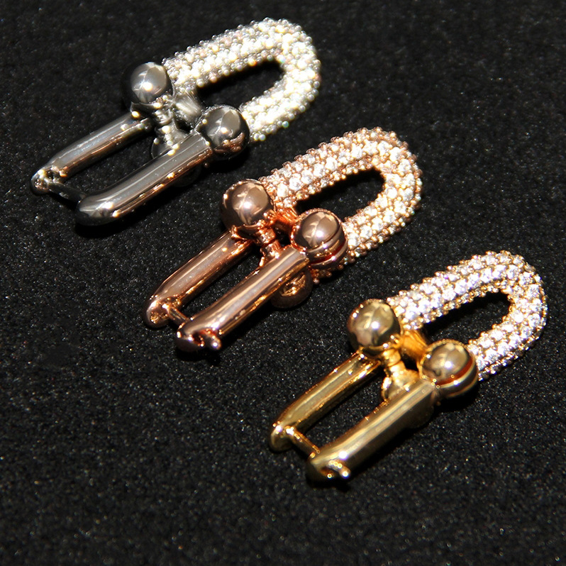 Daily Occasion Copper Material Fashion U Shape Copper Drop Earrings Plating Inlay Zircon Copper Earrings