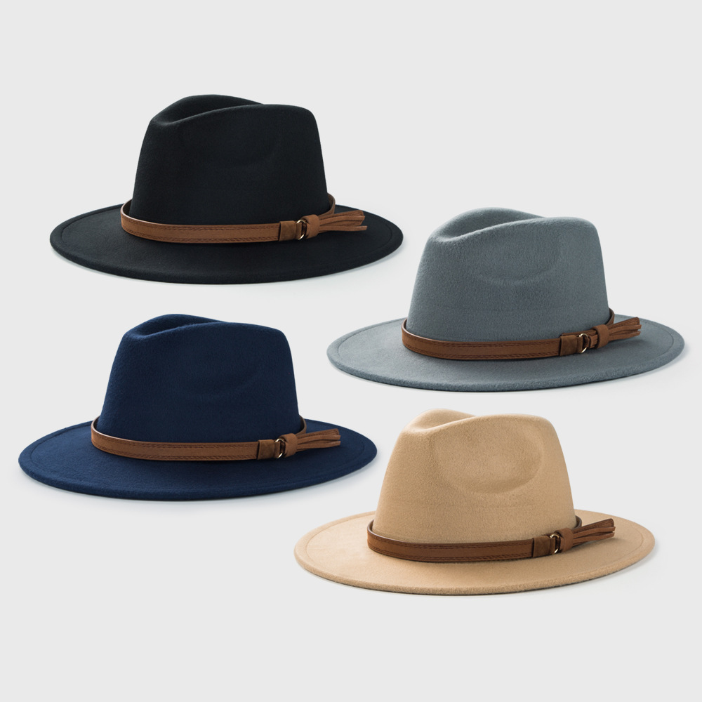 371g Weight Anniversary, Business, Wedding, Outdoor, Travel, Beach, Birthday, Festival, Shopping Occasion Unisex Gender Korean Style Style Royal Blue, Dark Blue, Grey, Wine Red, Camel, Black Color Retro Woolen Hat Korean  Belt Accessories Top Hat Simple Big Brim Jazz Hat 1