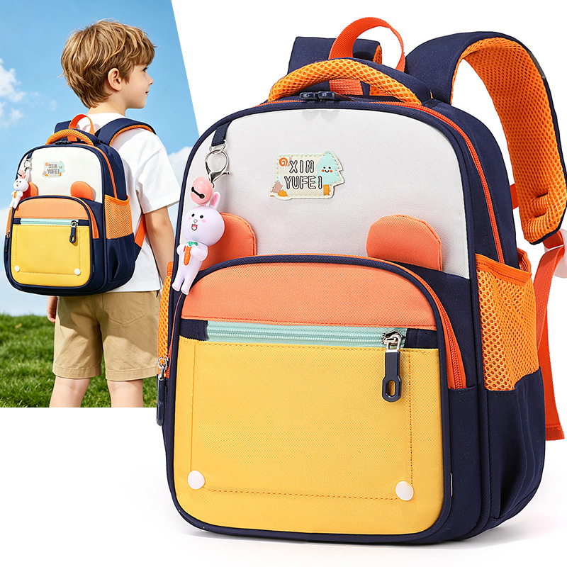 2026 New Color-Blocking Kindergarten Girls' Ultra-Lightweight Backpack for Small, Medium, and Large Classes, Boys' Cartoon Spine-Protecting Backpack