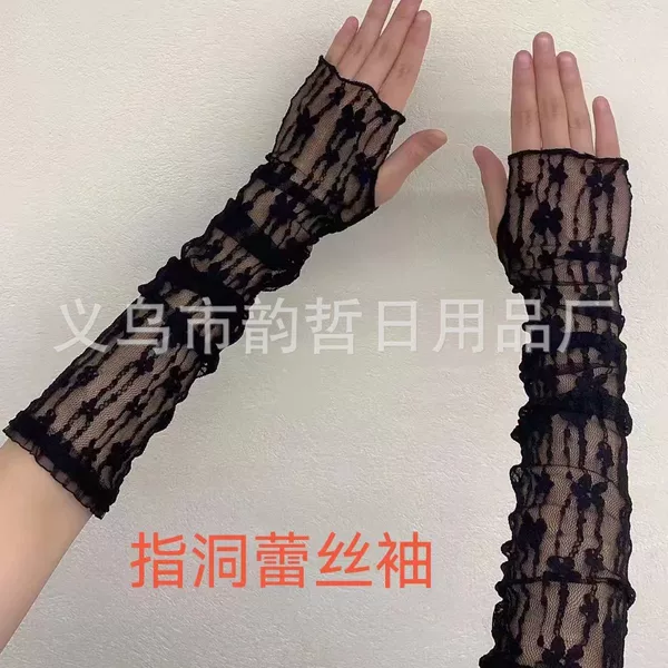 Lace Sun Protection Gloves for Women, Tattoo Cover-Up, Summer Wrist Decoration, Arm Sleeves for Driving and Cycling, Wrist Sleeves with Finger Holes for Sun Protection
