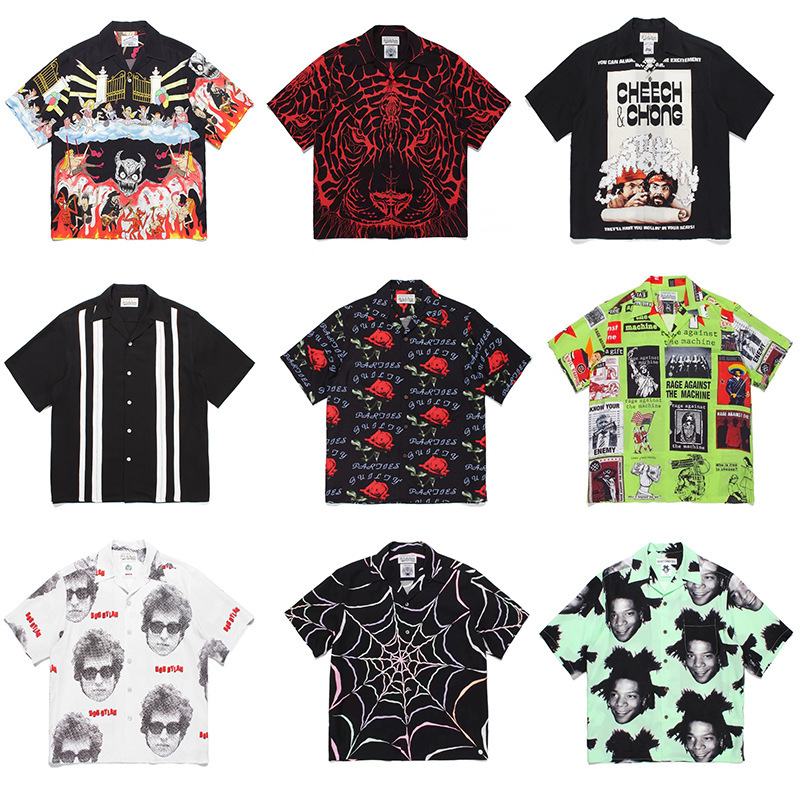 Wackomaria 7Th Anniversary Limited Edition Neckface Devil's Hell Stripe Spider Web Hawaiian Short Sleeve Shirt Wackomaria 7Th Anniversary Limited Edition Neckface Devil's Hell Stripe Spider Web Hawaiian Short Sleeve Shirt