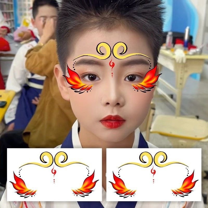 跨境外贸欧美脸贴孙悟空节日演出一次性水转移纹身贴妆容卡通图