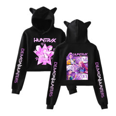 2025跨境新品KPop Demon Hunters欧美时尚猫耳朵露脐卫衣女