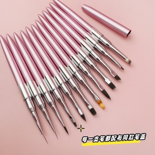 New Pink metal rod nail brush 12 PCs suit round head phototherapy pen gradient blooming drawing line painting function