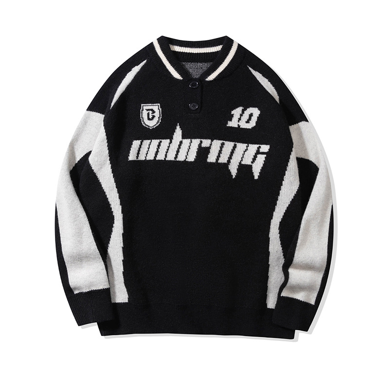 YWFG mujeres americanas letras retro empalme hembra 2024 otoño pareja superior versátil cuello redondo manga larga jersey