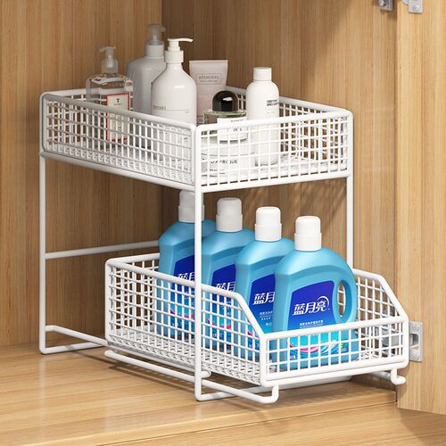 Pull-out storage shelf in the bathroom cabinet under the sink, retractable storage rack in the bathroom cabinet that can be extended