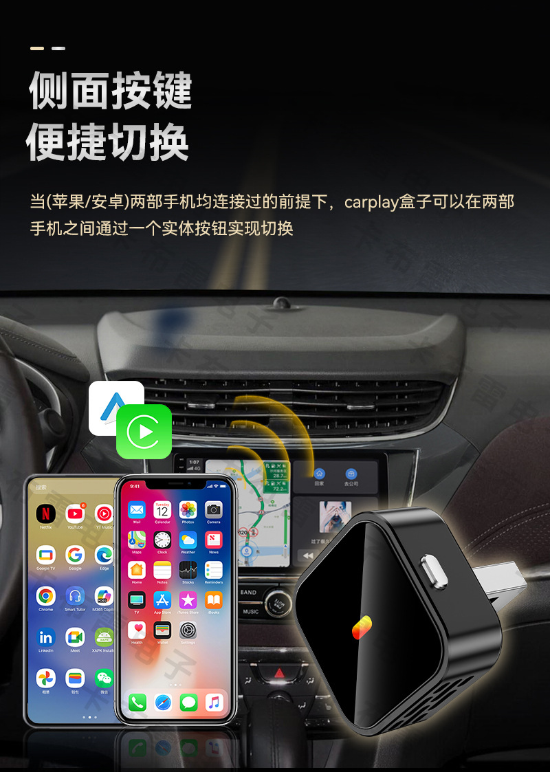 Cross-Border Two-In-One Carplay Converter, Car-Machine Connectivity Box, Button-Switching Smart Carplay Box