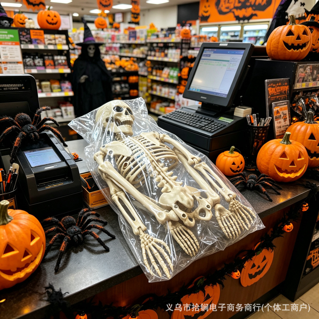 万圣节塑料骷髅骨架装饰品 派对场景布置道具 仿真人体模型摆件办公、文化实拍产品高清图