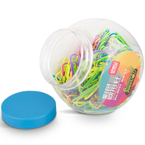 Deli 0053 color paper clips 3# metal nickel-plated rust-proof paper clips 200 pieces/box office supplies wholesale