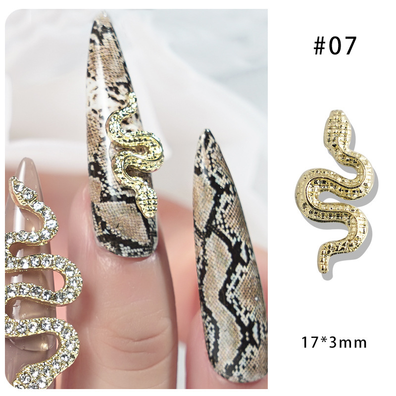 Aleación de uñas serpiente incrustada en diamantes accesorios de uñas tridimensionales Diamante de uñas joyas de metal oro plata diamante accesorios de uñas