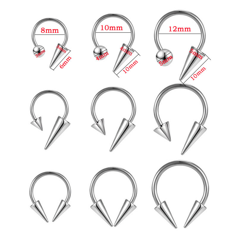Spitzer Kegel-Septumstecker aus Edelstahl, Hufeisen-Lippen-Nasenstecker, Teufels-Ohrring, Knorpelpiercing, grenzüberschreitender Piercingschmuck_voghion.com
