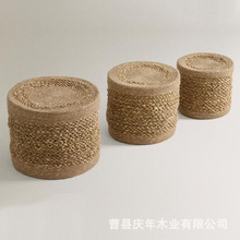 水葫芦草圆形咖啡搁脚凳家居手工编织圆形软包座椅舒适藤编椅板凳