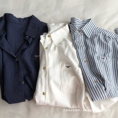 翻领口袋简约刺绣单排扣长袖衬衫2025秋季新款棉韩版通勤衬衣女