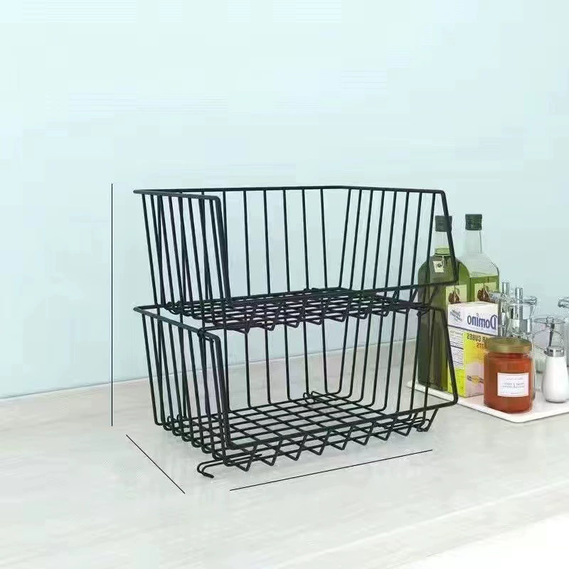Kitchen Floor Storage Rack, Multi-Layer Wire Basket, Black with Wheels, 3–4 Tier Options