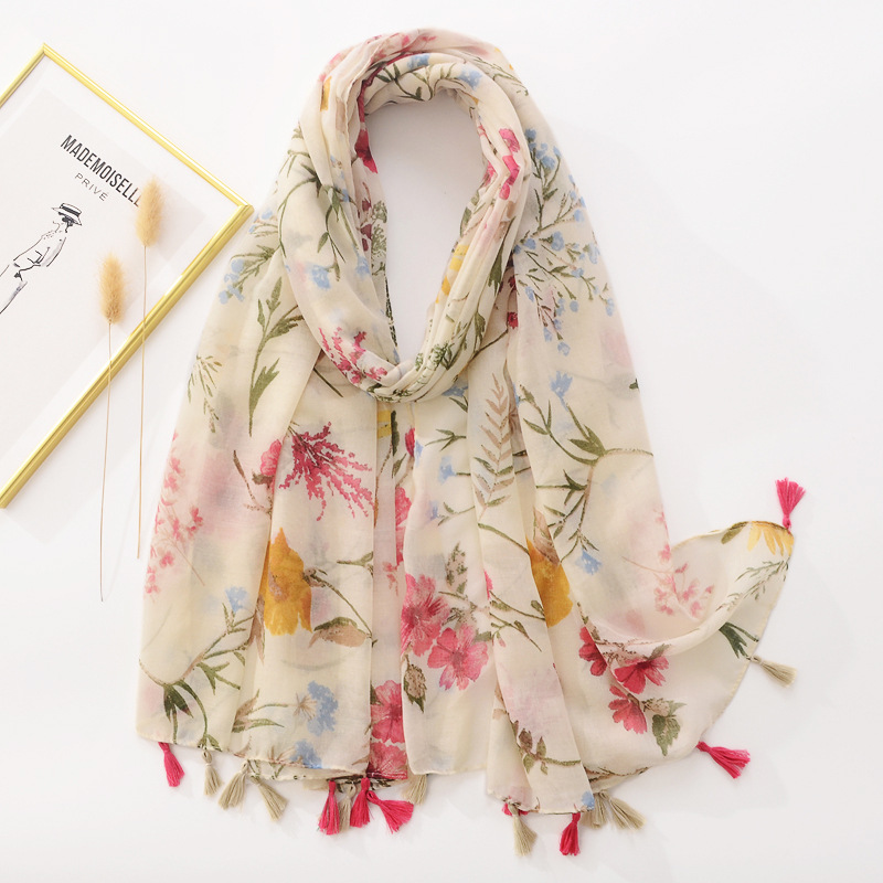 Comercio exterior europeo y americano transfronterizo Venta caliente bufanda de seda delgada primavera y verano aire acondicionado protector solar chal clásico patrón algodón y lino sensación bufanda