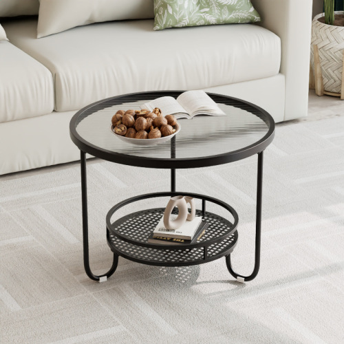 Nordic small apartment round glass coffee table mini home living room side table creative cream style minimalist storage tea table