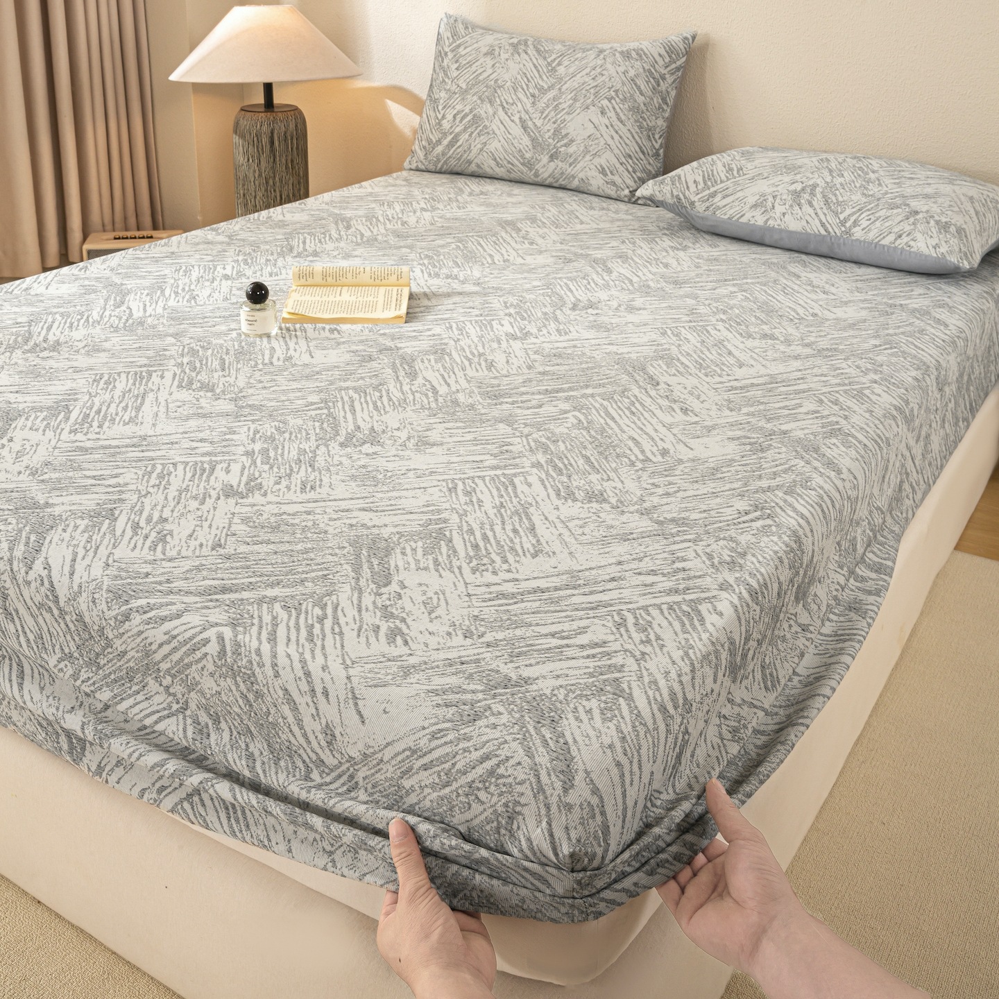 Pure Cotton Three-Layer Yarn-Dyed Jacquard Fitted Sheet Cover Pure Cotton Mattress Protector Three-Piece Set 2025 New Model for All Seasons