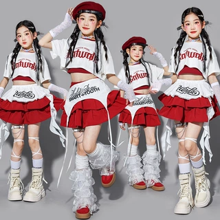 女童jazz红色爵士舞演出服少儿套装儿童街舞服装女孩走秀表演潮装